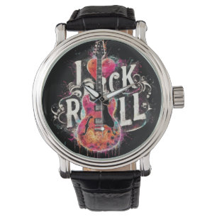 I Love Rock N Roll Electric Guitar Painting Watch