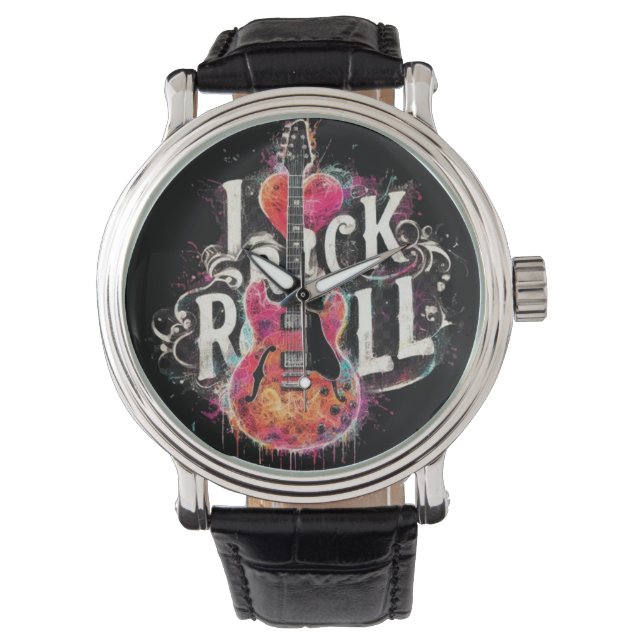 I Love Rock N Roll Electric Guitar Painting Watch (Front)