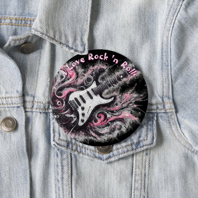 I Love Rock N Roll Electric Guitar Personalised 10 Cm Round Badge (In Situ)