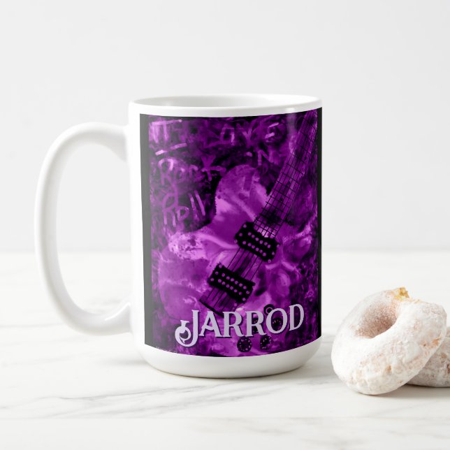I Love Rock 'N Roll Electric Guitar Personalised Coffee Mug (With Donut)
