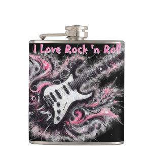 I Love Rock N Roll Electric Guitar Personalised Hip Flask