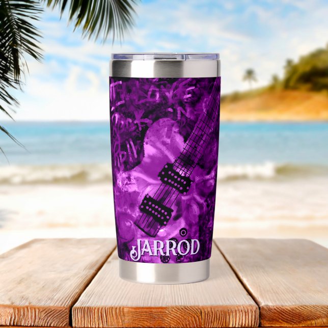 I Love Rock 'N Roll Electric Guitar Personalised Insulated Tumbler (Beach (Rotated))