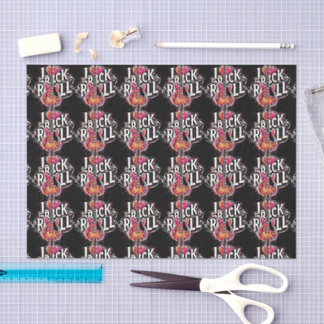 I Love Rock N Roll Electric Guitar Tiled Decoupage Tissue Paper (Craft)