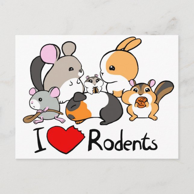 I love rodents cute cartoon postcard (Front)