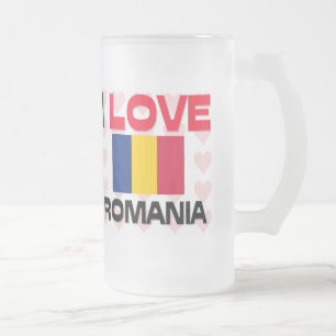 I Love Romania Frosted Glass Beer Mug
