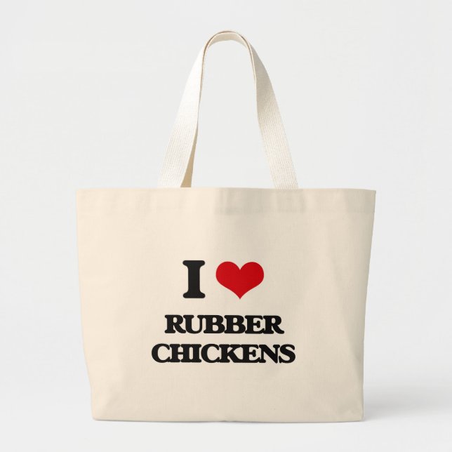 I Love Rubber Chickens Large Tote Bag (Front)