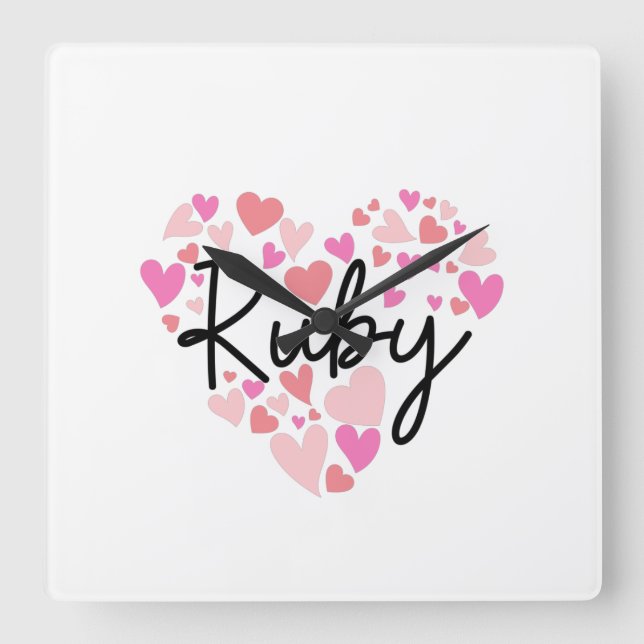 I love Ruby Square Wall Clock (Front)
