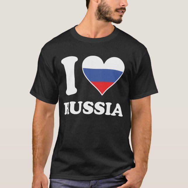 I Love Russia Russian Flag Heart funny T-Shirt (Front)