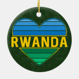 I Love Rwanda, Rwandan Rwandese Heart Ceramic Tree Decoration