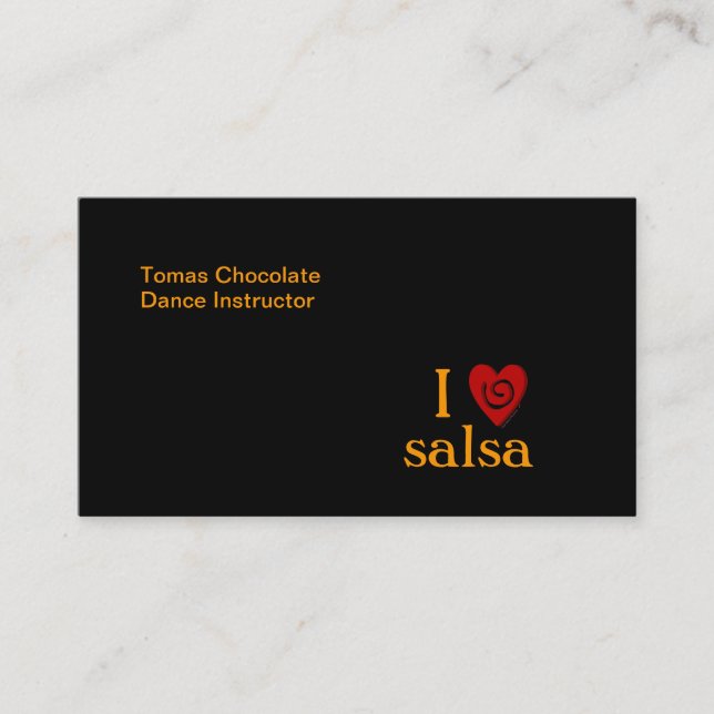 I Love Salsa Swirl Heart Latin Dancing Custom Business Card (Front)