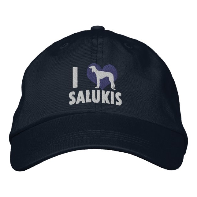 I Love Salukis Embroidered Hat (Blue) (Front)