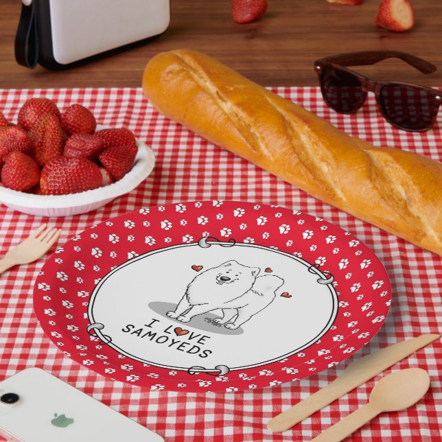 I Love Samoyeds  - dog cute hearts Sammie funny Paper Plate (Picnic)