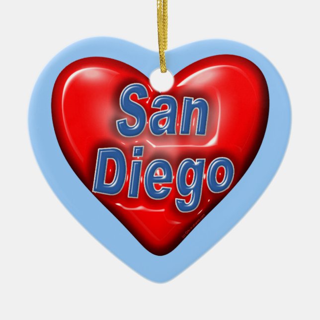 I Love San Diego Ceramic Tree Decoration (Front)