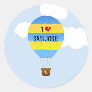 I Love San Jose, hot-air balloon, Classic Round Sticker