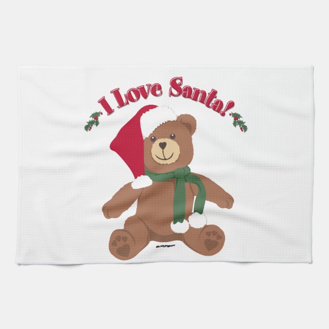 I Love Santa! Christmas Teddy Bear Tea Towel (Horizontal)