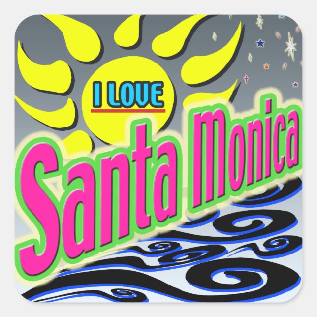 "I LOVE Santa Monica: Night Sunshine" Sticker! Square Sticker (Front)