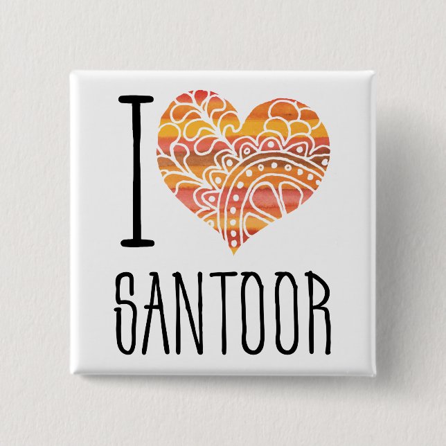 I Love Santoor Orange Mandala Heart 15 Cm Square Badge (Front)