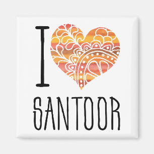 I Love Santoor Orange Mandala Heart Magnet