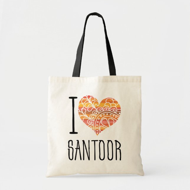 I Love Santoor Orange Mandala Heart Tote Bag (Front)