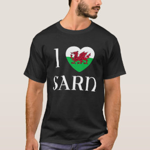 I Love Sarn Wales Flag Heart Dragon Welsh T-Shirt