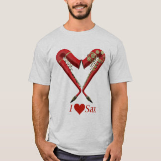 I Love Sax T Shirt, Red on Ash T-Shirt