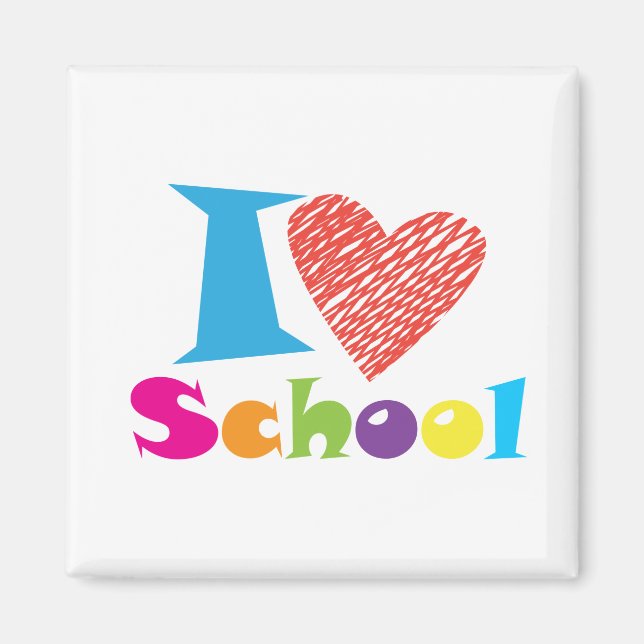 I Love School. Back To School. Cartoon Cute Heart Magnet (Front)