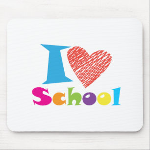 I Love School. Back To School. Cartoon Cute Heart Mouse Mat