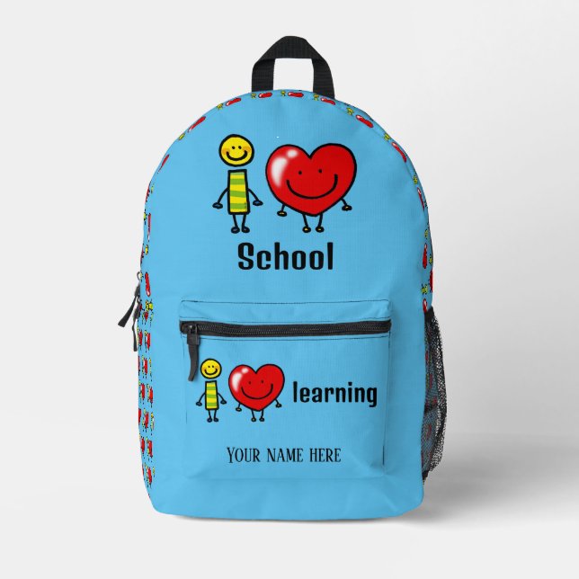 i love school (name) printed backpack (Front)