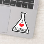 I love science Erlenmeyer flask<br><div class="desc">Sticker featuring the text "I love (red heart) science" inside a black outline of an Erlenmeyer flask.</div>