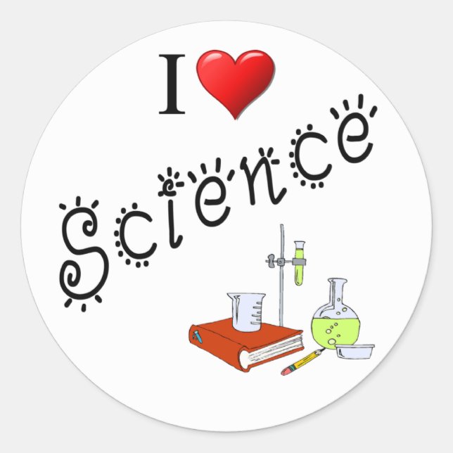 I Love Science Heart Lab Classroom Classic Round Sticker (Front)