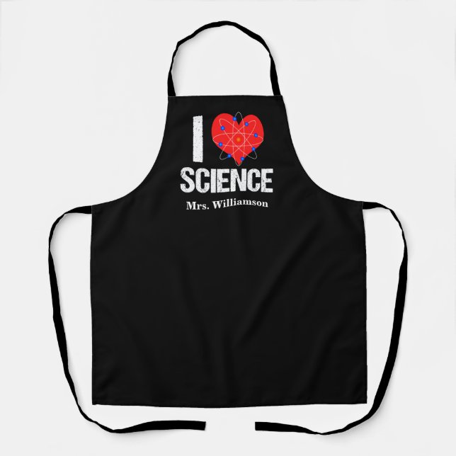 I Love Science Monogram Black Scientist Apron (Front)
