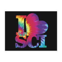 I love Science tie dye postcard