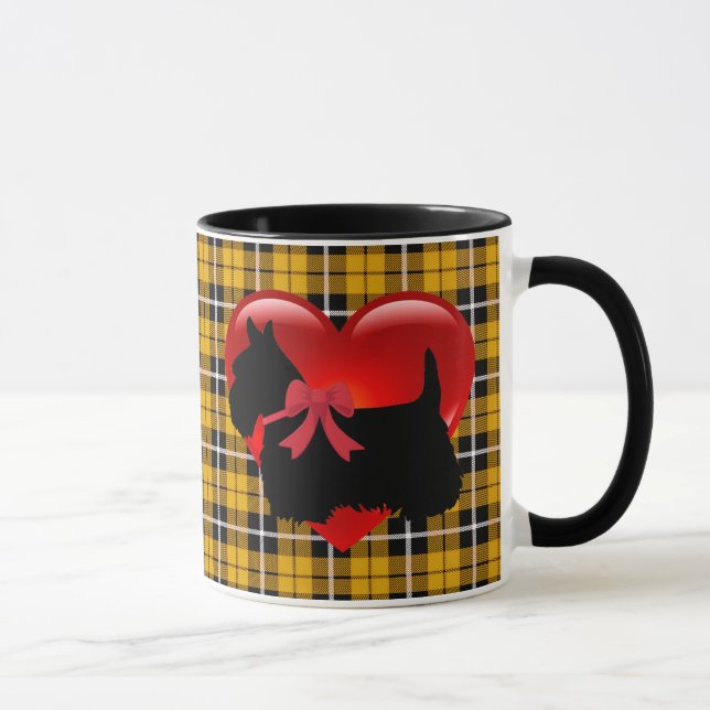 I love, Scottish Terrier, big red heart gold plaid Mug (Right)