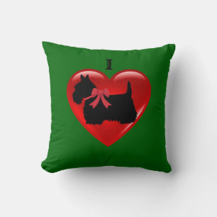 I love Scottish Terrier, red heart Island green Cushion