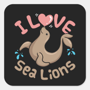 I Love Sea Lions Square Sticker