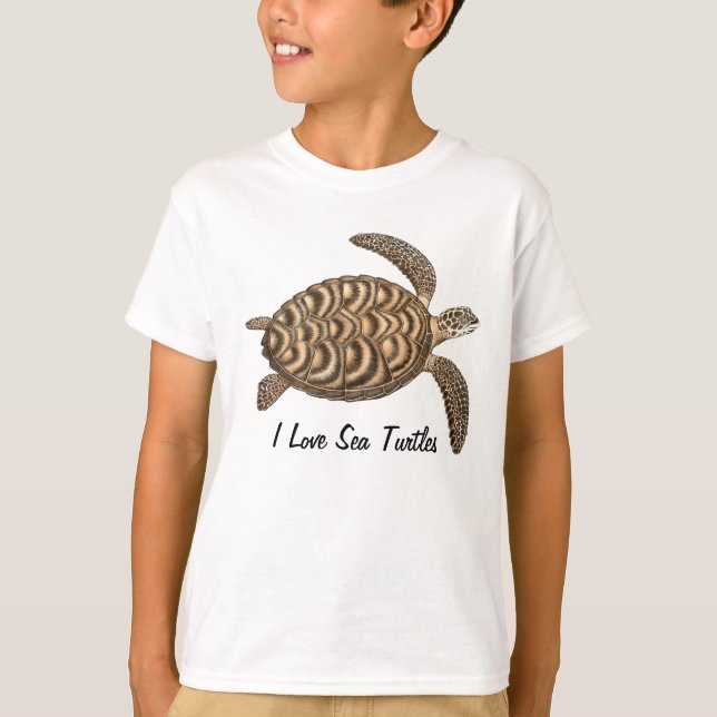 I Love Sea Turtles Kids T-Shirt (Front)