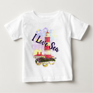 I Love Sea with a Lighthouse and a Shell Baby T-Shirt