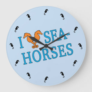 I Love Seahorses Large Clock