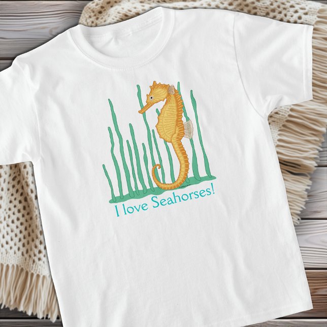 I Love Seahorses Orange Seahorse T-Shirt (I Love Seahorses Orange Seahorse T-Shirt. Personalize the slogan or add a name.)