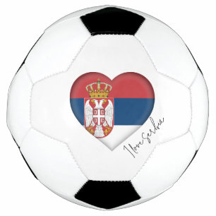 I Love Serbia Flag Colours Heart Soccer Ball