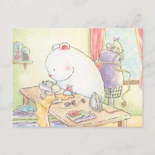 I love sewing polar bear bunny watercolour postcard