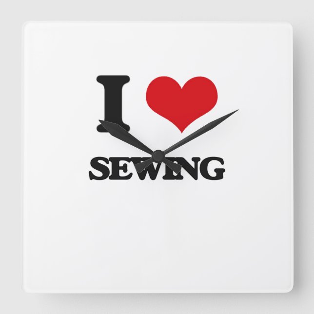 I Love Sewing Square Wall Clock (Front)
