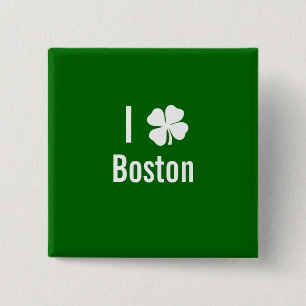 I love (shamrock) Boston St Patricks Day 15 Cm Square Badge