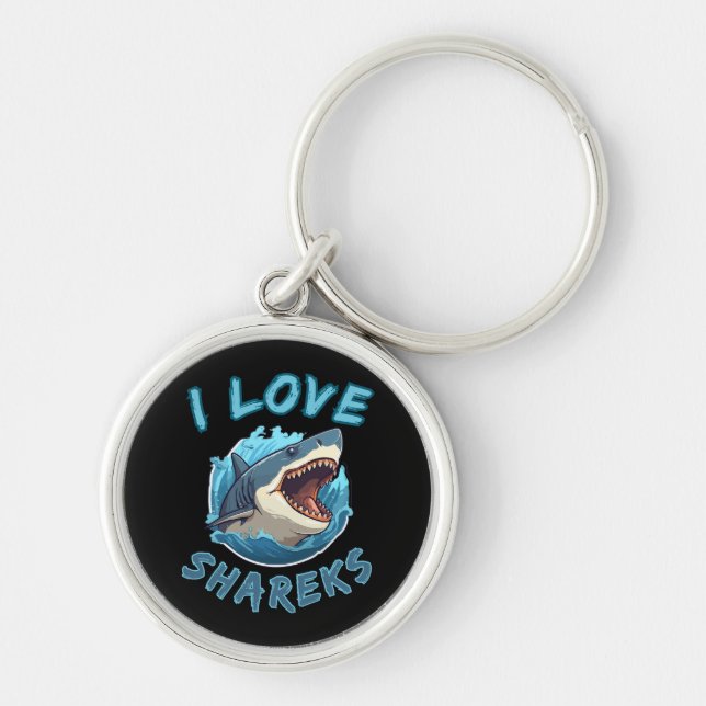 I Love Sharks Fisher Key Ring (Front)