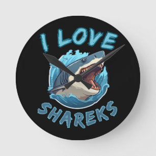 I Love Sharks Fisher Round Clock