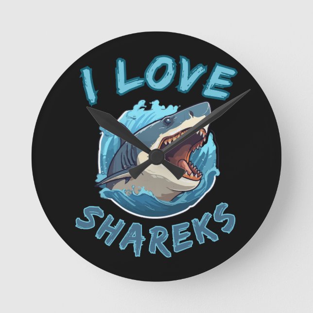 I Love Sharks Fisher Round Clock (Front)