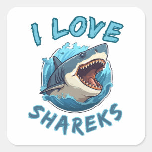 I Love Sharks Fisher Square Sticker