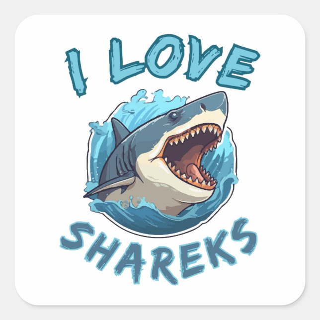 I Love Sharks Fisher Square Sticker (Front)