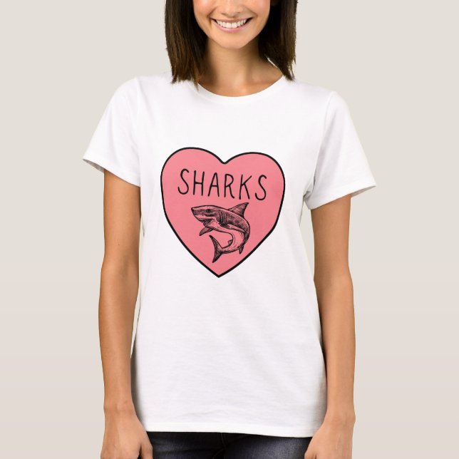I Love SHARKS Heart T-Shirt (Front)