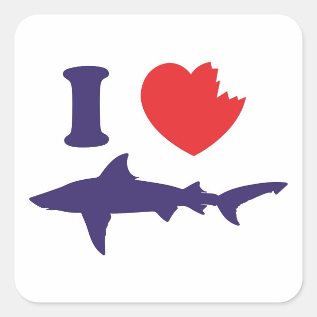 I Love Sharks Square Sticker (Front)